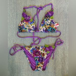 Betsey Johnson Y2K Triangle String Bikini Purple